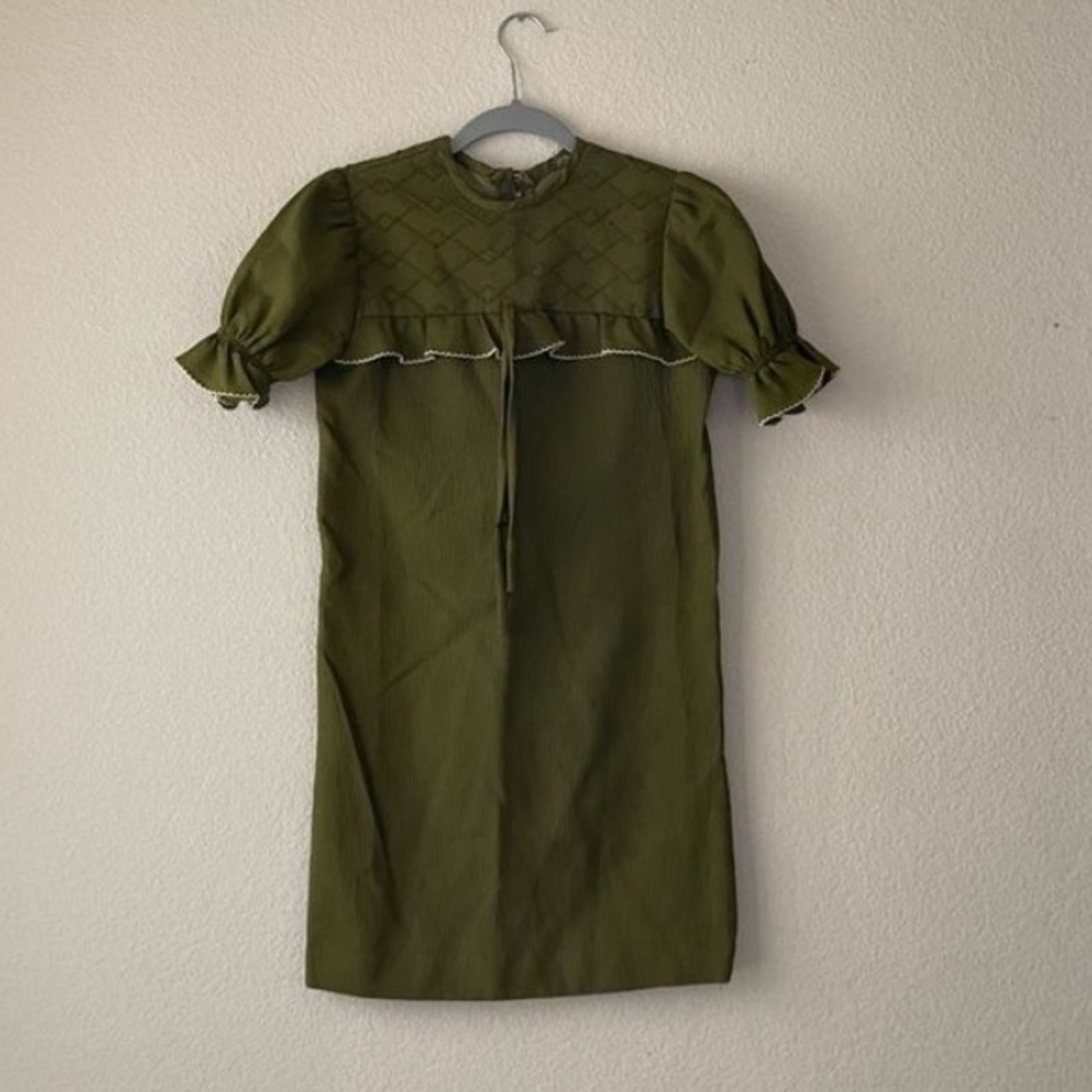Vintage 60s olive green mini shift dress xs
